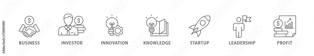 Enterpreneur banner web icon vector illustration concept with icon of business, investor, innovation, knowledge, startup, leadership and profit Enterpreneur banner web icon vector illustration concept with icon of business, investor, innovation, knowledge, startup, leadership and profit