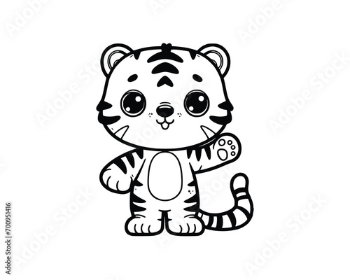 Cute Cartoon Character of tiger for coloring book. outline line art. Printable Design. isolated white background