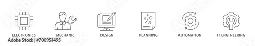 Engineering banner web icon vector illustration concept with icon of electronics, mechanic, design, planning, automation and it engineering