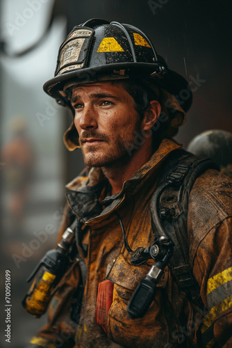 Brave Valor: Young, Attractive, Muscular Man in Firefighter's Heroic Attire