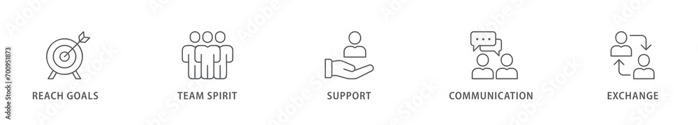 Working together banner web icon vector illustration concept for team management with an icon of collaboration, reach goals, team spirit, support, communication, and exchange