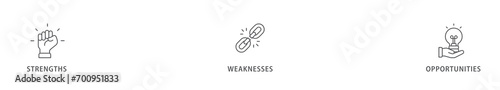 SWOT banner web icon vector illustration concept for strengths, weaknesses, threats, and opportunities analysis with an icon of value, goal, break chain, low battery, growth, check, minus, and crisis