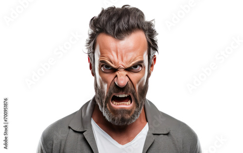 A Close Examination of the Anger Etched on a Man's Face on a White or Clear Surface PNG Transparent Background. © Usama