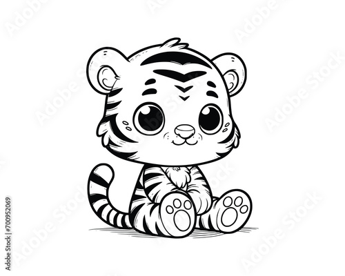 Cute Cartoon Character of tiger for coloring book. outline line art. Printable Design. isolated white background