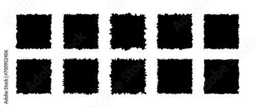 Rectangles paper with roughly torn edges. Jagged geometric shapes for stickers, tags and labels. Isolated vector illustration on white background.