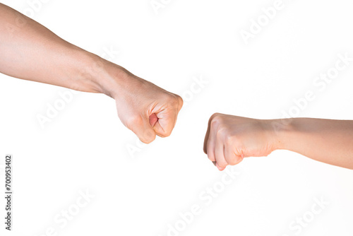 two hand punch on isolated white background