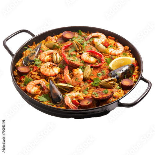 Spanish paella on transparent background 