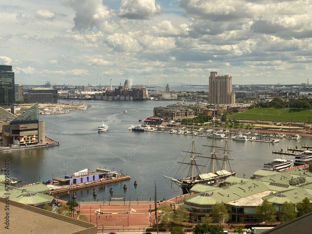 Skyline of Baltimore port.