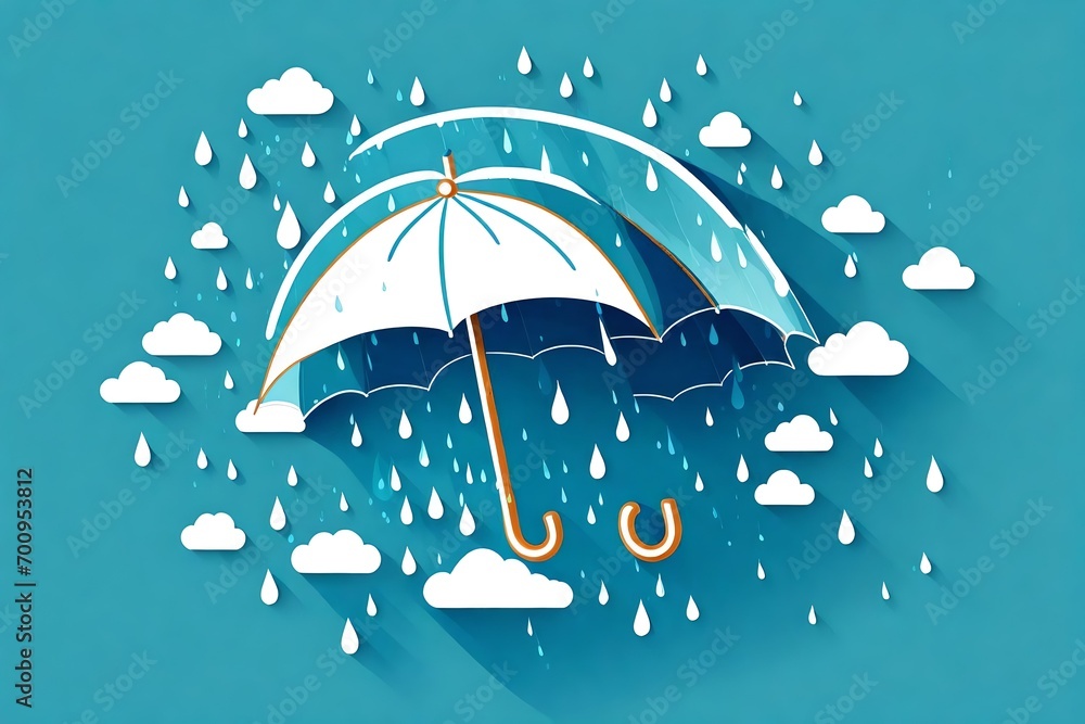 Rainy weather icon with clouds and umbrella vector-