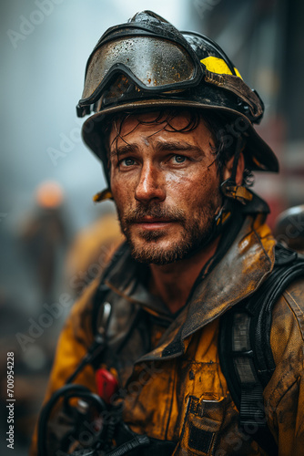 Brave Valor: Young, Attractive, Muscular Man in Firefighter's Heroic Attire
