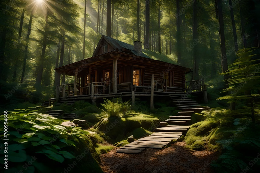 wooden bridge in the forest generated by AI technology wooden bridge in the forest generated by AI technology