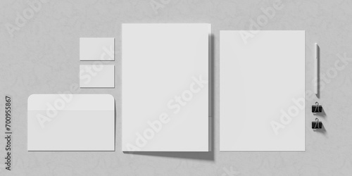 Corporate identity stationery mock up isolated on modern style white background. Mock up for branding identity. 3D illustration