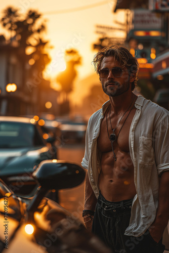 Sunset Stalwart  Portrait of Young  Attractive  Muscular Man in Dusk