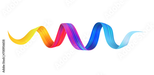 Brush stroke. Color paint splash. Liquid art shape of paintbrush. Fluid graphic stripe. Gradient watercolor texture. Creative colorful ink flow. Bright wave line. Twisted ribbon. Vector exact element