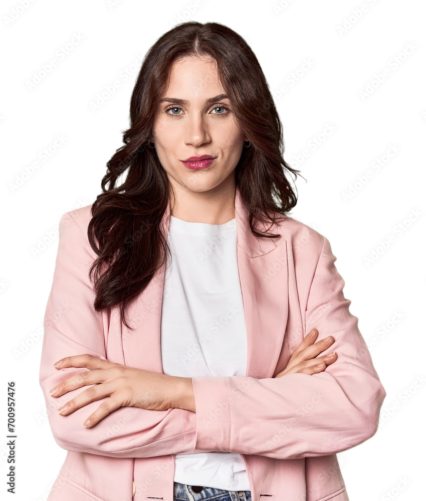 Young Caucasian woman in a studio setting unhappy looking in camera with sarcastic expression. Young Caucasian woman in a studio setting unhappy looking in camera with sarcastic expression.