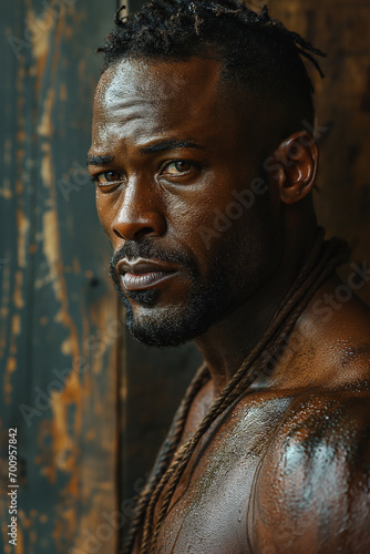 Portrait of a young, attractive and muscular black man