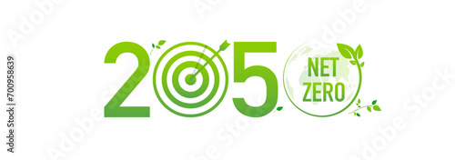 Net zero by 2050 Banner design. Net zero greenhouse gas emissions target. Climate neutral long term strategy. No toxic gases, Vector illustration