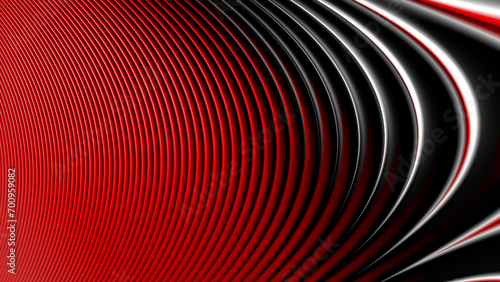 bright red and white curved design on a black background