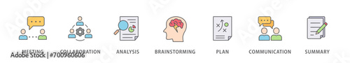 Brief banner web icon vector illustration concept for a briefing of business plan with an icon of meeting, collaboration, analysis, brainstorming, plan, communication, and summary