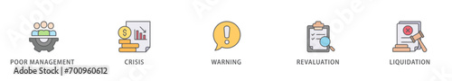 Business failure banner web icon vector illustration concept with icon of poor management, crisis, warning, revaluation and liquidation