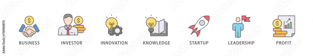 Enterpreneur banner web icon vector illustration concept with icon of business, investor, innovation, knowledge, startup, leadership and profit Enterpreneur banner web icon vector illustration concept with icon of business, investor, innovation, knowledge, startup, leadership and profit