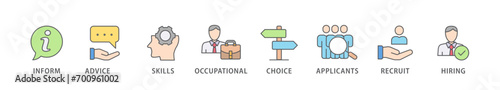 Job fair banner web icon vector illustration concept for employee recruitment and onboarding program with an icon of the information, advice, skills, occupational, applicants, recruit, and hiring