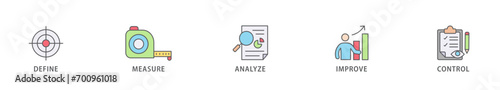 Lean six sigma banner web icon vector illustration concept for process improvement with icon of define, measure, analyze, improve, and control