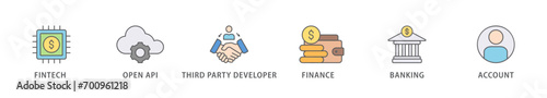 Open banking banner web icon vector illustration concept for financial technology with an icon of the fintech, coding, open API, finance, banking, third party developer, and account