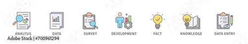 Research banner web icon vector illustration concept with icon of analysis, data, survey, development, fact, knowledge and data entry