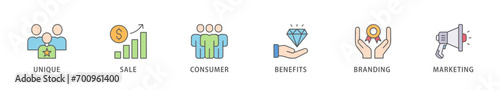 USP banner web icon vector illustration concept for unique sale proportion with icon of unique, sale, consumer, benefits, branding, and marketing