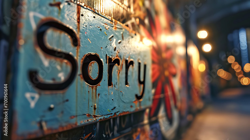 sign with sorry on it. 