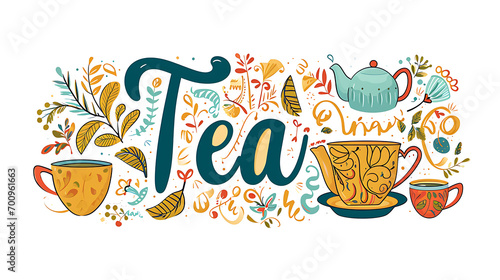 cup of tea lettering with flowers - Tea time card. 