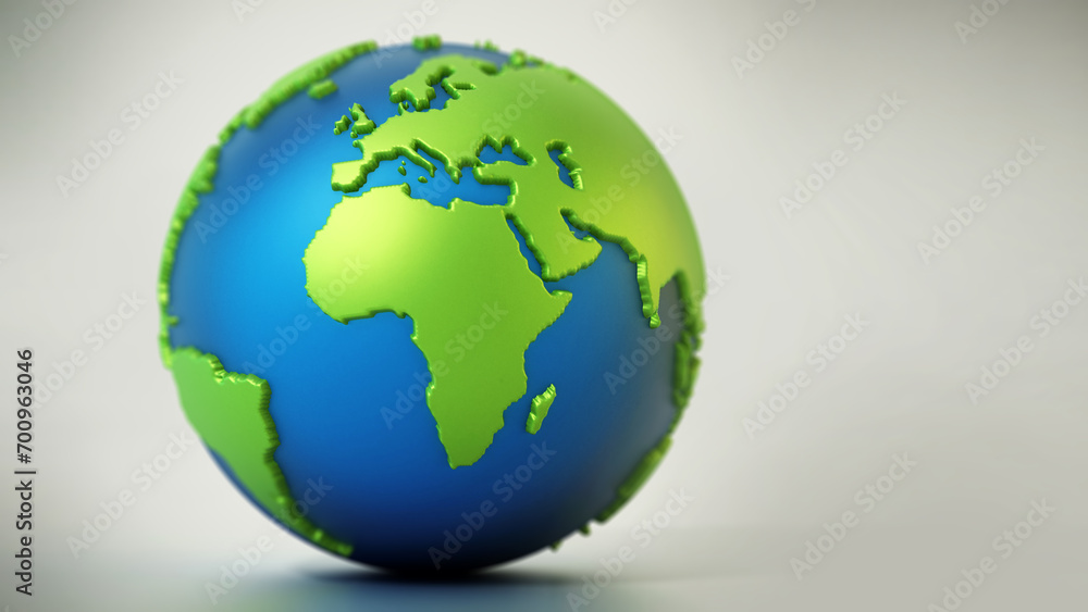 Blue and green colored globe isolated on gray. 3D illustration