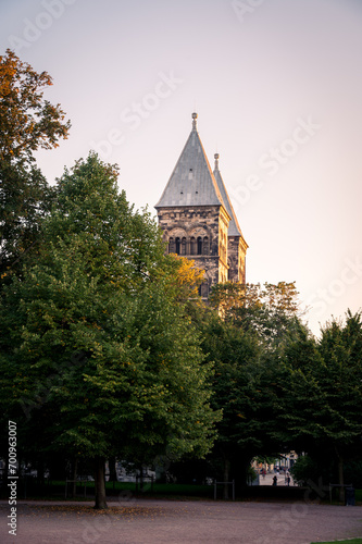 The towers of Lund cathedral in autumn light photo