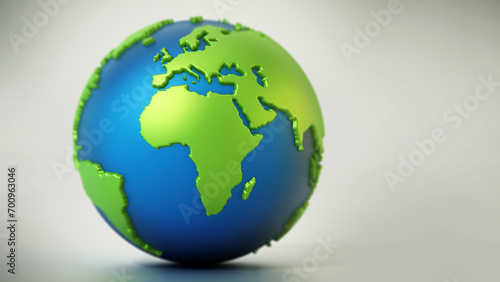 Blue and green colored globe isolated on gray. 3D illustration photo