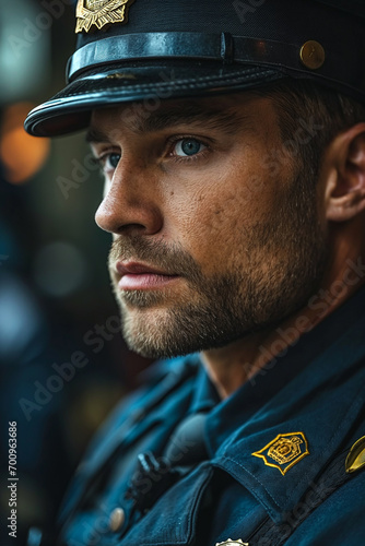 Guardian Valor: Portrait of Attractive, Muscular Policeman in Uniform