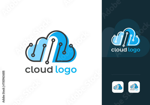 Cloud Logo Design Vector Template. Modern Abstract AI Based Cloud Server Company Line Art Logo. Cloud Network or Storage or Broadband or ISP Company Logo With App Icon.