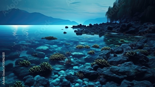 Mystic Depths  A Glimpse into the Enigmatic Coral Reefs at Night