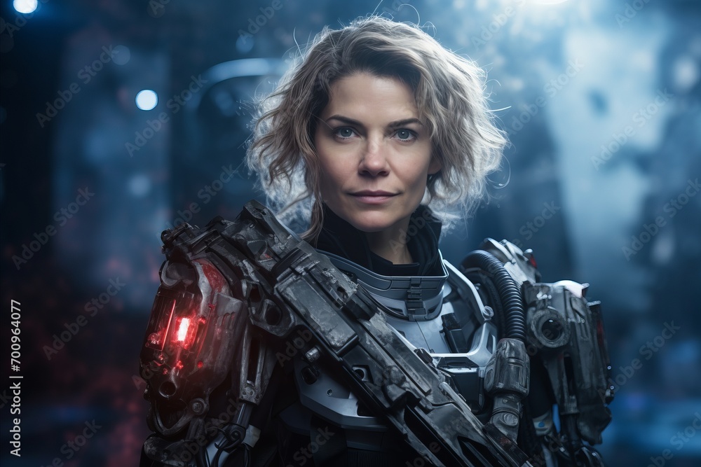 Portrait of a futuristic female cyborg looking at the camera. Portrait of a futuristic female cyborg looking at the camera.