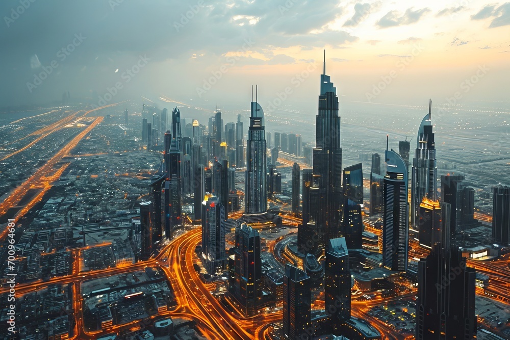 Obraz premium Dubai City Skyline With a Tall Tower
