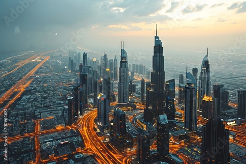 Dubai City Skyline With a Tall Tower