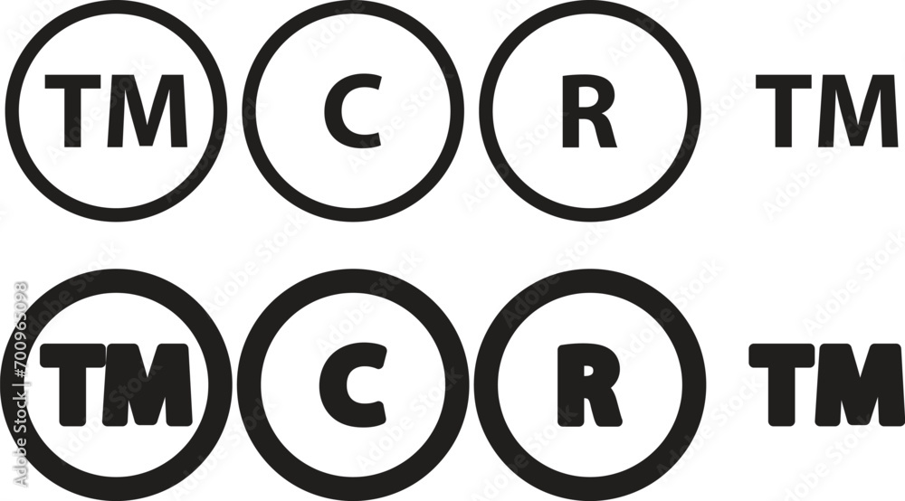 Set of registered trademark and copyright symbols in black color. Black ...