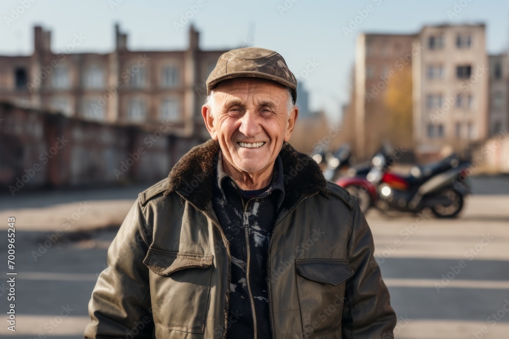 Portrait of an elderly man in a cap on the street. Portrait of an elderly man in a cap on the street.
