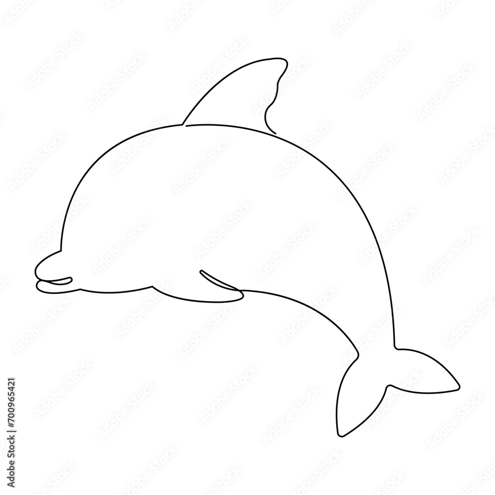 Continuous single-line art of dolphin. Cute dolphin one line drawing vector and illustration. Dolphin outline. Continuous single-line art of dolphin. Cute dolphin one line drawing vector and illustration. Dolphin outline.