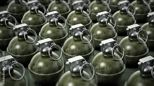 Foto Hand grenades standing on dark background. 3D illustration