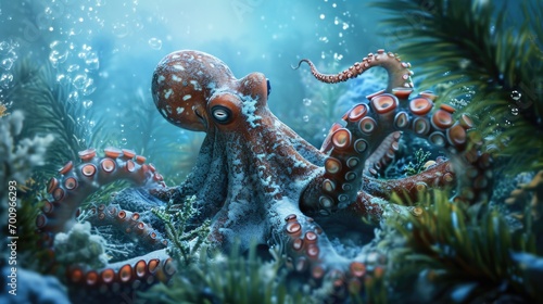 An octopus swimming gracefully in the water. Perfect for marine life enthusiasts and educational materials photo