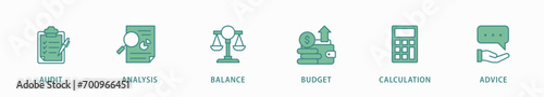Accounting banner web icon vector illustration concept for business and finance with an icon of the audit, analysis, balance, budget, calculation, and advice