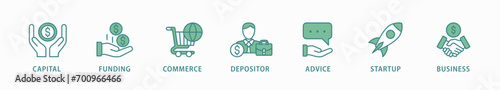 Angel investor banner web icon vector illustration concept of business angel, informal investor, investment founder with icon of capital, funding, commerce, depositor, advice, startup and business photo