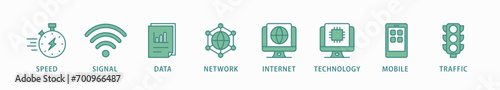 5G banner web icon vector illustration concept with icon of speed, signal, data, network, internet, technology, mobile and traffic