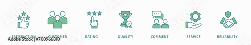 Feedback banner web icon vector illustration concept with icon of satisfaction, customer, rating, quality, comment, service and reliability